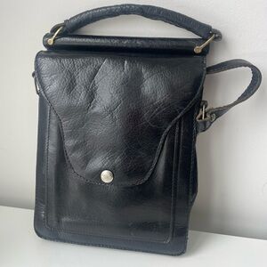 Vintage Black Leather Crossbody / Messenger Bag
